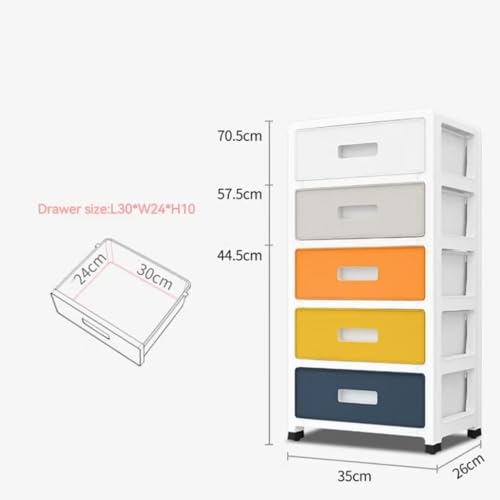 Plastic Drawer Storage Cabinet Toys Storage Box 5 Layer ，with Wheels containers for Kitchen Bathroom Storage Cabinet for Clothes,Toys,Bedroom
