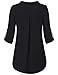Finice Button Down Tunic, Womens Tops Stand Banded Collar Round Neck 3 Quarter Rolled Up Sleeve Button-up Loose Fit Daily Wear Chiffon Shirts and Blouses Black XXL