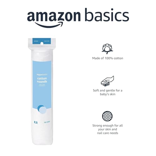 AMAZON BASICS HYPOALLERGENIC COTTON ROUNDS FOR MAKEUP REMOVAL AND SKINCARE, 100 COUNT, 1 PACK