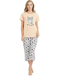 Pijama para mujer con pantalones capri y camisetas cortas de algodón