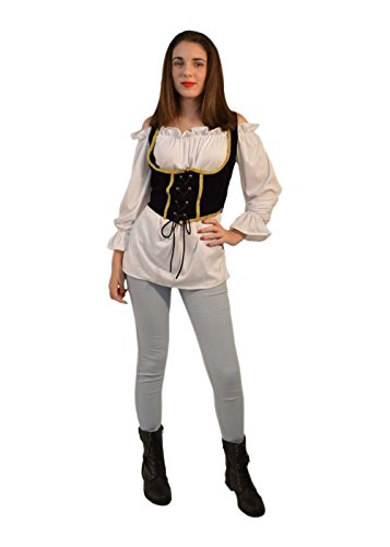 White Pirate Shirt And Black Vest Woman Costume Set
