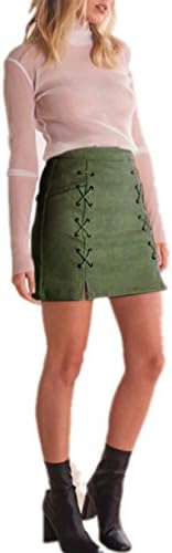 Women's Classic High Waist Lace Up Bodycon Faux Suede A Line Mini Pencil Skirt