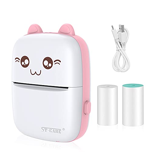 Pocket Mini Printer, Bluetooth Wireless Mini Thermal Printer with Android or iOS APP for Pictures, Receipts, Notes, Lists, Messages, QR Codes Print, Portable Smart Printer,Pink