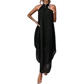 SKAYS Women's Summer Halter Sexy Asymmetrical Boho Dress Formal Flowy Party Maxi Sleeveless Dress