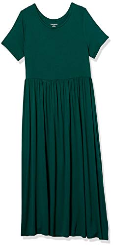 AMAZON ESSENTIALS WOMEN’S SHORT-SLEEVE WAISTED MAXI DRESS (AVAILABLE IN PLUS SIZE), JADE GREEN, LARGE