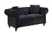 Divano Roma Furniture Classic Modern Scroll Arm Velvet Chesterfield Love Seat Sofa (Black)