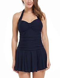 Baleaf Traje de baño de una pieza para dama con falda y control de barriga