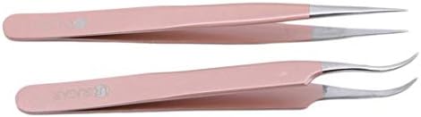 Underleaf Elbow Cross Lock Reverse Eyebrow Tweezers Rose Gold Nail Art Curve Sculpture Pinching Straight Curved Professional Tool(Style1)