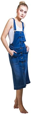 Button Front Bib Overall Dress Midwash denim Dungaree Dress