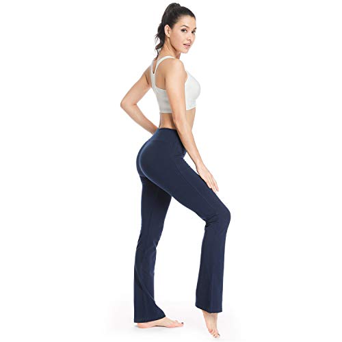 Houmous S-XXL Petite/Regular/Tall Length, Women’s Yoga Bootleg Pants Inner Hidden Pocket Workout Pants (Tall-35 Inseam-Blue, L-Waist(31″-33″))