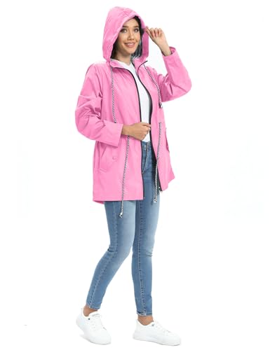UMIPUBO Women's Raincoat Waterproof Lightweight Outdoor Jacket Packable Rain Jacket for Spring and Summer with Hood