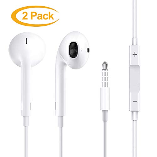 3.5mm Earbuds Earphones in Ear Headphones Wired Earphones with Mic Stereo and Volume Control – Compatible with Android / MP3 MP4 [2 Pack]