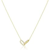 14K Gold Plated Brass Cubic Zirconia Necklace for Women, Romantic Valentine's Day Gift for Her - Dainty Geometric Pendant (Interlocking Circle / Barrel), Adjustable Short Choker Chain, Minimalist Jewelry