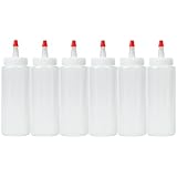 Houseables Condiment Container Squeeze Bottle, 8 Oz (240 ml), 6 Pack, Clear, Red Cap, Open-Tip, Screw-On Spout, Polyethylene Durable Plastic, for Restaurants, Diners, Dressing & Sauce Dispensing