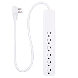 GE Power Strip Surge Protector, 6 Outlets, Fast Charge, Flat Plug, Long Power Cord, 2ft, Wall Mount, White, 40532