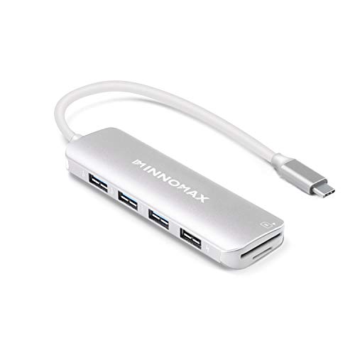 USB C to USB Adapters Hub for MacBook Pro 2019/2018/2017, INNOMAX 6-in-1 USB C Card Readers with 4 USB Ports, Sd+Tf Card Reader Slots-Silver