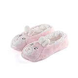 Womens Knit Lovely Animal Slippers Non-Skid Sole Home Slippers for Adults Girls (5-7, Pink Rabbit)