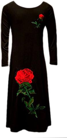 Girls Rose Flower Embroidered Long Maxi Dress Abaya Holiday Islamic 5-13 Years