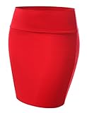 J.TOMSON Women's Elastic Waist Stretch Bodycon Pencil Mini Skirt Red M