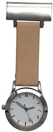 Ellemka JCM-2018 - Nurse Watch FOB Genuine Leather Strap Band Clip-on Hanging Tunic Brooch Quartz Analogue Dial Paramedic Care Doctor Fashion Metal - Colour Beige Ivory
