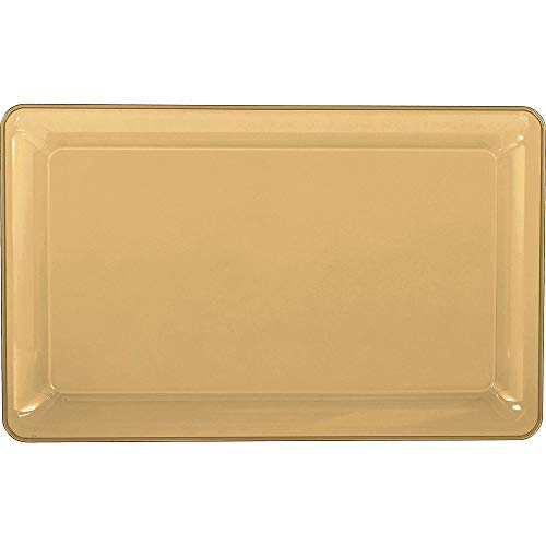 Party City Gold Serveware Supplies, Includes 2 Plastic Platters, 2 Plastic Bowls, 2 Pairs of Tongs, and Serving Utensils