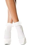 Opaque Ankle High Socks With Ruffled Lace