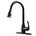 Ufaucet Antique Solid Brass 2 Handle High Arch Two Mode Pull Out Sprayer Matte Black Kitchen Faucet, Kitchen Sink Faucet With Pull Down Side Sprayer