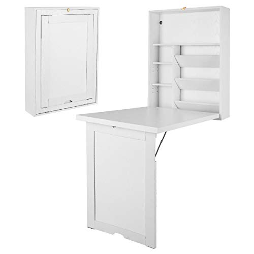 White 23.5"L Wall Mounted Fold-Out Convertible Computer Desk w/Storage Shelf with Ebook - Thumbnail 4