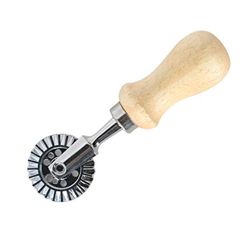 Stamp Maker Cutter with Roller Wheel Set, Mold with Wooden Handle and Fluted Edge, Pasta Press Kitchen Attachment (C-1Piece) - Thumbnail 3