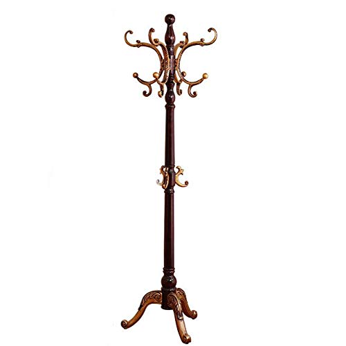 TQ Metal Coat Rack-Floor Standing Hat and Coat Rack with Umbrella Stand, Wood with Dark Walnut Paint Finish,Brown