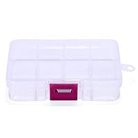 Plastic 8 Slots Adjustable Jewelry Clear Lockable Storage Box With Lid Case Craft Bead Organizer Shallow (10.5 * 6.6 * 2.3cm, Hot Pink)