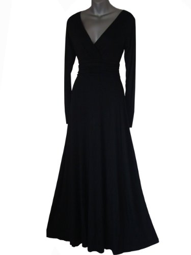 [- LONG SLEEVED LONG FULL LENGTH EVENING FORMAL MAXI PARTY DRESS SIZES 8 - 24 BLACK,BURGUNDY,RED,PU