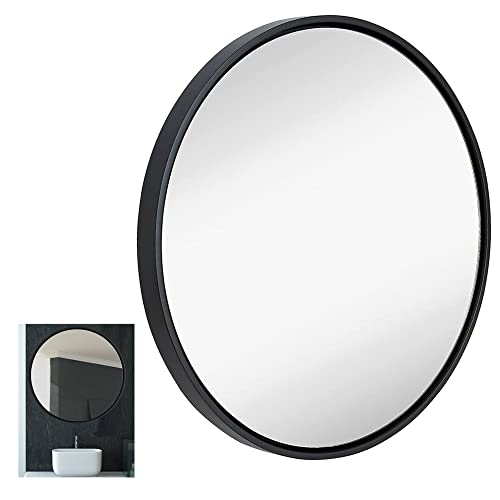 Photo 1 of Hamilton Hills 32 inch Circle Black Framed Wall Mirror | Large Premium Wooden Mirror for Wall | Floating Bathroom Mirrors for Vanity and Living Room | Hanging Round Mirrors for Wall Decor