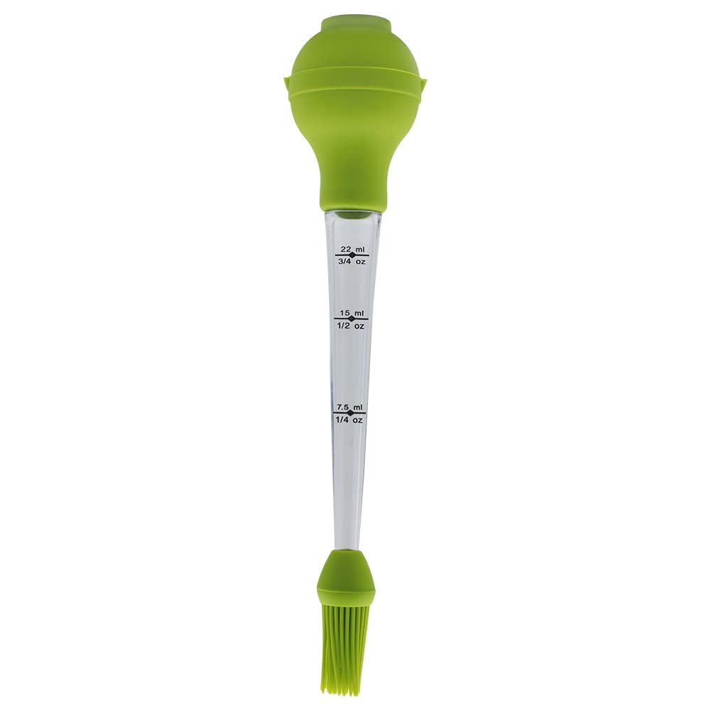Turkey Baster with Measurement, Barbecue Basters with Cleaning Brush and Meat Marinade Tools for Marinating Beef, Pork, Fish, Chinken (Green)