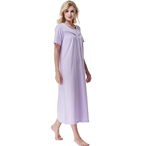 Keyocean Women Nightgowns, Soft Comfortable 100 Cotton Short Sleeves Ladies Nightdress, Light