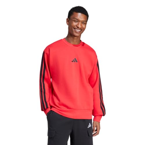 adidas Men's Essentials 3-Stripes Fleece Sportswear Sweatshirt, Pure Ruby/Black…