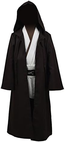 Kids Jedi Costume Robe Hooded Cape Tunic Outfit for Halloween Costume (Large, Brown)