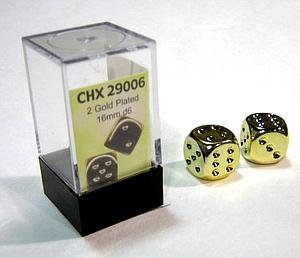 Gold Plated 16mm 6 Sided Dice 2 ea in Box by Chessex Dice