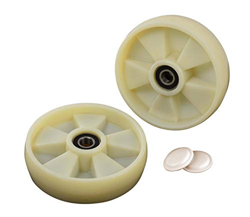 Pallet Jack/Truck Steering Wheels Set (4 pcs) 7.5" x 2" with Bearings ID 20mm Nylon White with Protective Caps
