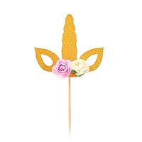 Mefuny Glitter Gold Unicorn Cupcake Toppers Kids Party Cake Decorations Set of 12