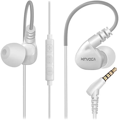 KINVOCA Running Headphones Over Ear in Ear Noise Isolating Sweatproof Sport Earbuds Earphones with Remote and Mic Earhook Wired Stereo Workout Ear Buds for Jogging Gym,Cell Phones Headset White
