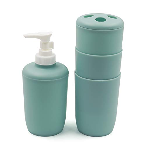 Bathroom Accessories Set, 4 Pcs Plastic Bathroom Set Toothbrush Holder, Toothbrush Cup,  Pump Bottles(10 Ounce, 300 Milliliter)