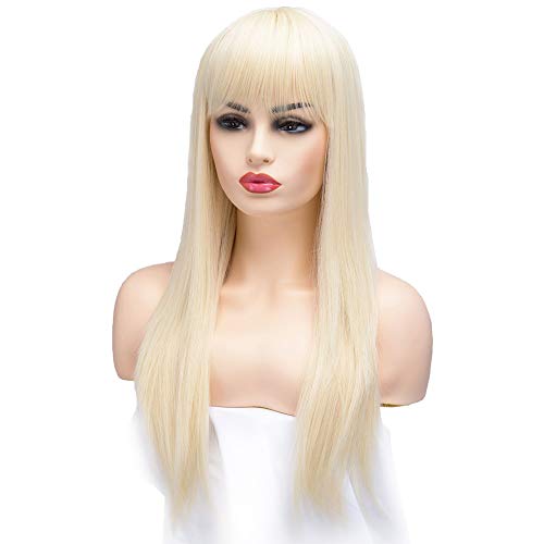 BESTUNG Long Straight Ash Blonde Premium Synthetic Wigs for Women (613#-Honey Gold)