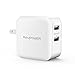 USB Charger RAVPower 24W 4.8A Dual USB Wall Charger Travel Charger with iSmart Technology Foldable Plug for iPhone 6S, iPad, Samsung Galaxy S6, Nexus, HTC M9, Motorola, Nokia and More - White