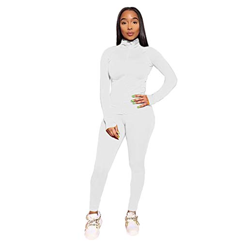 Atezch 2 Piece Casual Sport Outfits for Women, Long Sleeve Zipped Coat and Long Legging Pants Sports Set Tracksuits (White, M)