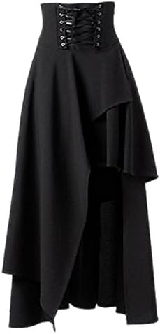 GARMOY Women's Black Vintage Gothic Lolita Bandage Waist Irregular Punk Maxi Skirt XL