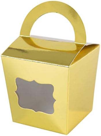 [24pcs] ONE MORE Single Small Mini Cupcake Boxes Individual Containers With Handle and PVC Window,Disposable Kraft Paper Cupcake Holders (Glod,24)