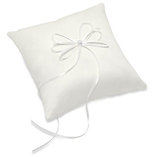 CLUB GREEN IV.Satin SQ.Ring Cushion with Ribbon 195X195MM, Fabric, Ivory, 29 x 33 x 13 cm