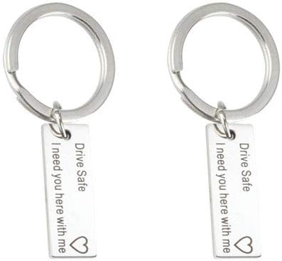 YS Drive Safe Need You Here with Me Letters Pendant Keychain Silver (Pack of 2)