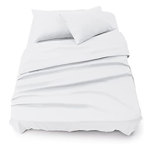 Blumtal Bedding 4 Piece Bed Sheet Set - Flat Sheet, Fitted Sheet with 2 Pillowcases for Super King Bed, Wrinkle Free Microfibre Fabric, White
